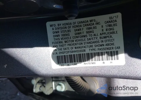 2017 Honda Civic Lx из США, поврежденный, VIN 2HGFC2F5XHH533028